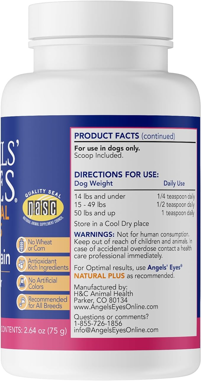 ANGELS' EYES NATURAL PLUS Tear Stain Prevention Beef Powder for Dogs | All Breeds | No Wheat No Corn | Daily Support for Eye Health | Proprietary Formula |Limited Ingredients | Net Content 75g