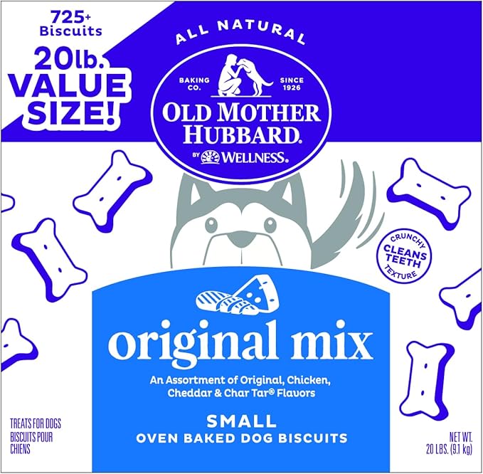 Old Mother Hubbard by Wellness Classic Original Mix Natural Dog Treats, Crunchy Oven-Baked Biscuits, Ideal for Training, Small Size, 20 pound box