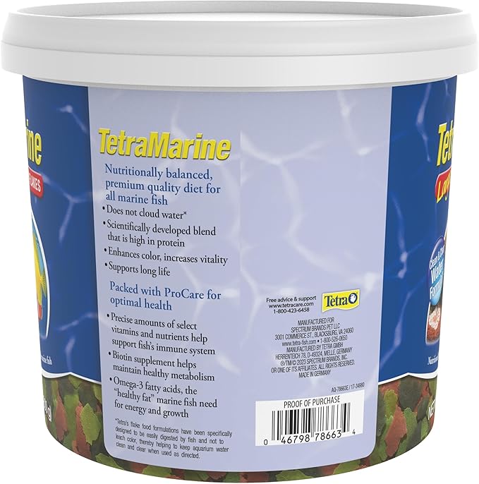 TetraMarine Large Saltwater Flakes, Nutritionally Balanced Fish Food for Saltwater Fish, 1.76 lbs