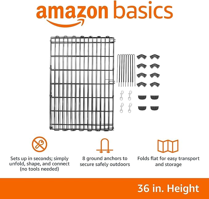 Amazon Basics Foldable Octagonal Metal Exercise Pet Play Pen for Dogs, Fence Pen, No Door, Black, 60 x 60 x 36 Inches