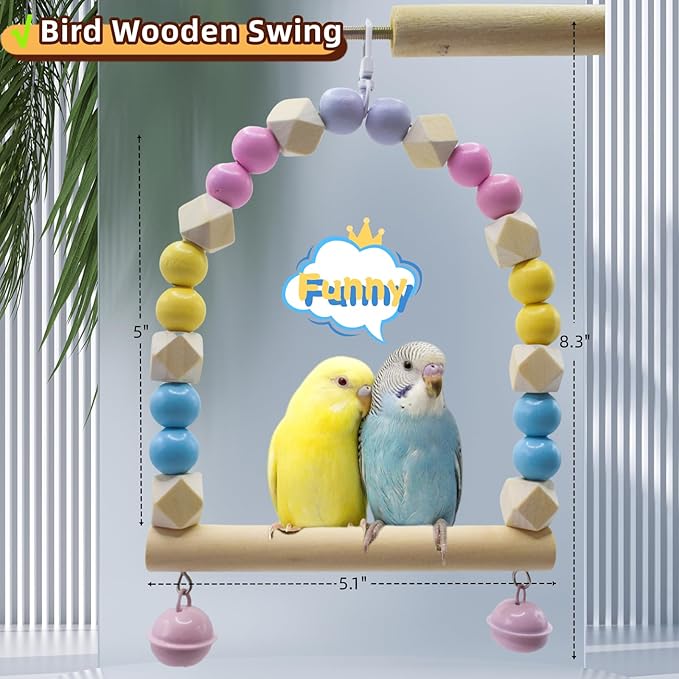 8 PCS Bird Cage Accessories Parrot Perch Bird Swings Parakeet Stand Platforms Bird Feeder Parakeet Toys for Parakeet,Cockatiel,Budgie,Conure,Cockatoo,Canary,Love Birds and Other Small Medium Birds