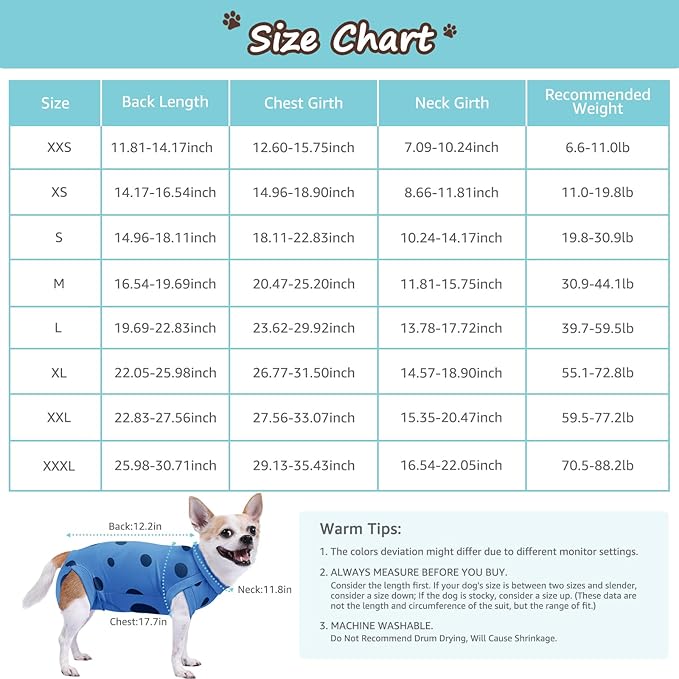 Dog Recovery Suit, Professional Dog Surgery Suit Post Spay, Neuter, Abdominal Surgical Suit for Male Female Dogs Can Pee, Prevent Licking Soft Breathable Cotton Covers Wound (Blue, XX-Small)