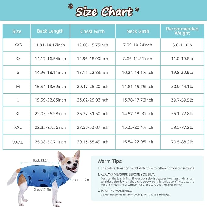 2 Packs Dog Recovery Suit Female Male, Blue+Pink, XXS