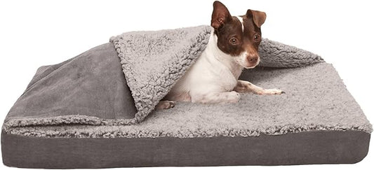 Furhaven Memory Foam Dog Bed for Medium/Small Dogs w/ Removable Washable Cover, For Dogs Up to 35 lbs - Berber & Suede Blanket Top Mattress - Gray, Medium, 30.0"L x 20.0"W x 3.0"Th