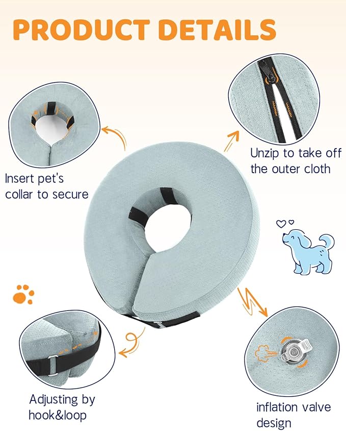 Supet Inflatable Dog Cone Collar for After Surgery Donut, Soft Dog Cones for Small Medium Large Dogs Pets, E Collar Dog Neck Donut Collar Alternative After Surgery