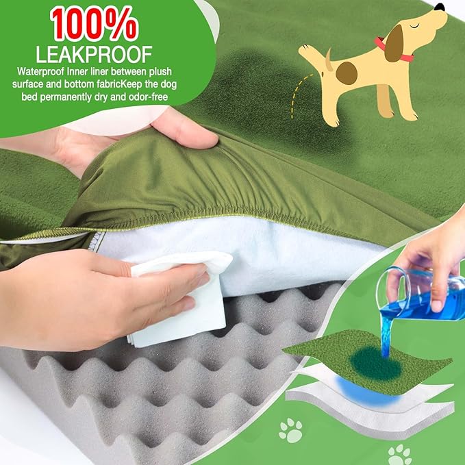 Dog Bed Covers Replacement Washable 100% Waterproof Soft Dog Bed Sheet Green 2 Pack 20" x 30" XS