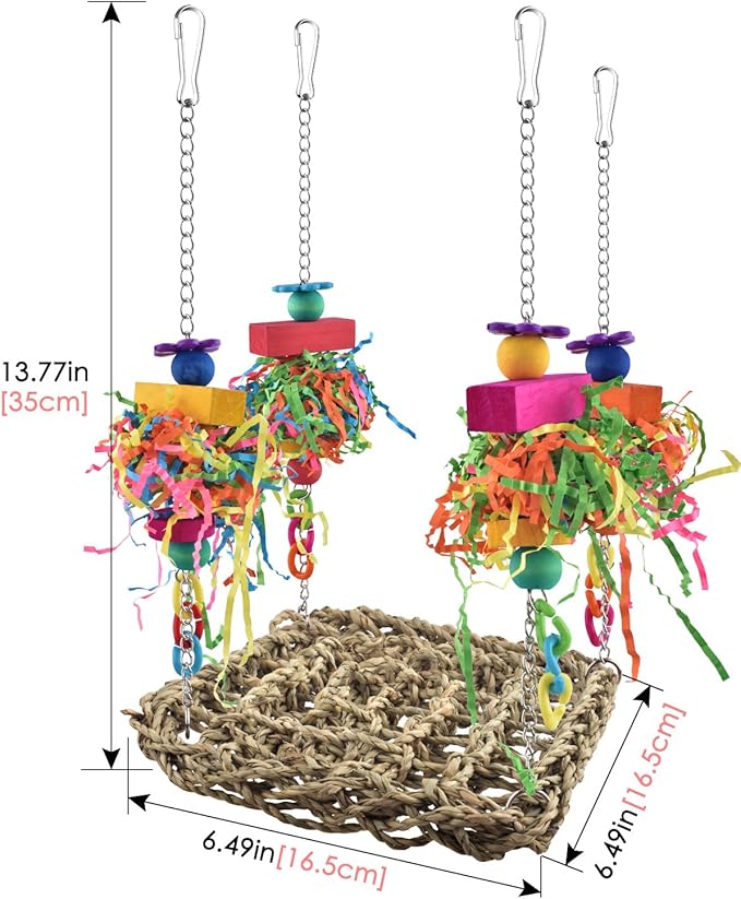 KATUMO Conure Toys, Bird Grass Swing Mat Parrot Climbing Hammock with Colorful Toys for Parakeet, Cockatiel, Sun Conure, Lovebird, Budgie, Small Birds