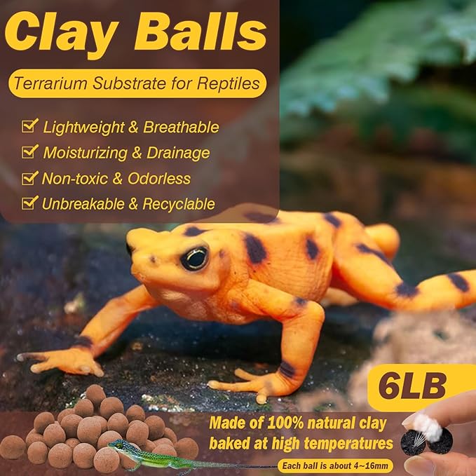 ZeeDix 6LBS Clay Balls for Terrarium, 4mm-16mm Lightweight Clay Leca Balls Reptile Terrarium Substrate, 100% Natural Expanded Clay Pebbles Substrate for Frogs Bearded Dragon Tortoises Snake Bedding