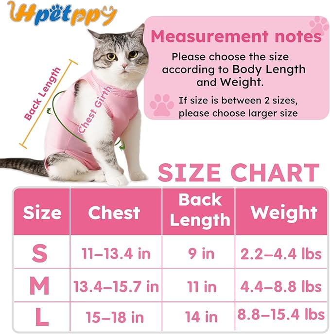 Cat Recovery Suit for Spay Abdominal Wounds, Kitten Onesie Bodysuit for Cats After Surgery, Cat Surgery Recovery Suit Female Cone of Shame Alternative for Cats Anti Licking (Pink,M)