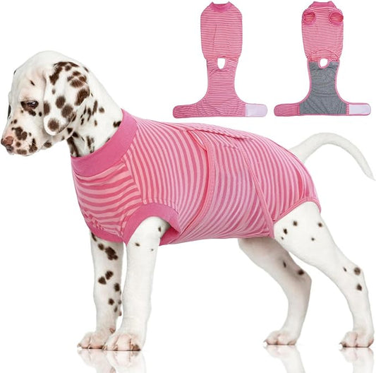 FUAMEY Recovery Suit for Dogs After Surgery,Soft Breathable Dog Bodysuit E-Collar & Cone Alternative Surgical Suit,Male Female Dog Neuter Spay Suits Anti Licking Wounds Onesie Rose Stripes S