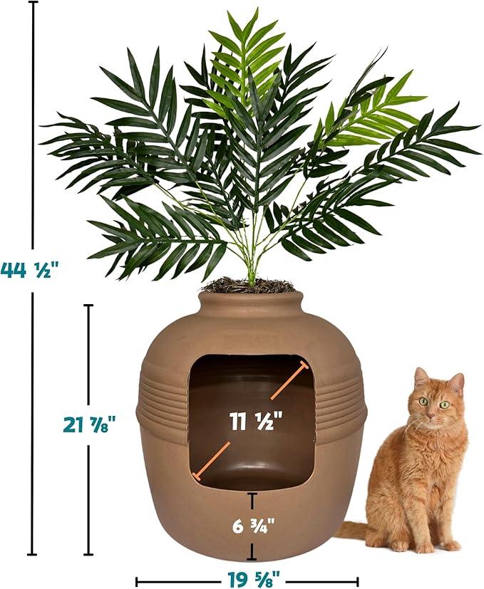 Good Pet Stuff, The Original Hidden Litter Box Base Kit, Round Enclosed Cat Litter Box Planter With Artificial Plants, Vented Carbon Odor Filter System, Florist Moss, Easy to Clean, Mocha Brown