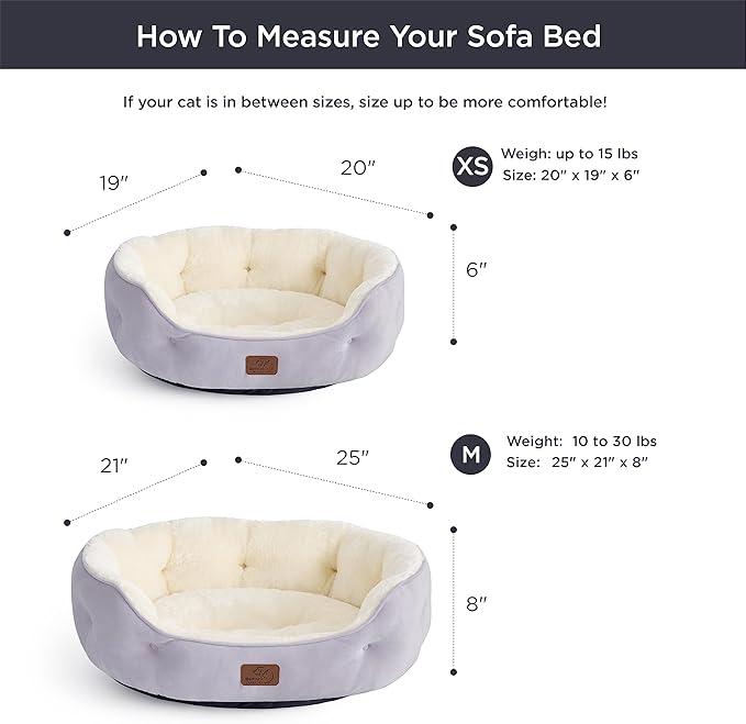 Bedsure Dog Beds for Small Dogs - Round Cat Beds for Indoor Cats, Washable Pet Bed for Puppy and Kitten with Slip-Resistant Bottom, 20 Inches, Misty Lilac