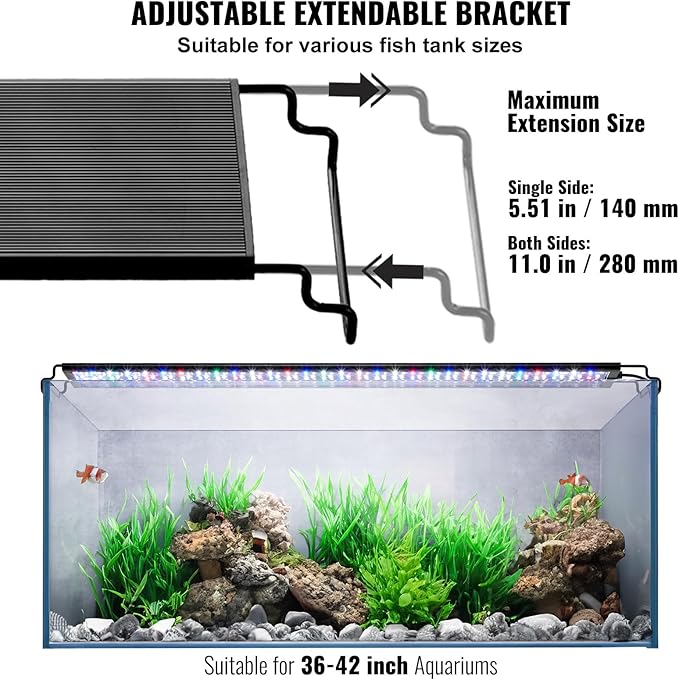 VEVOR Aquarium Light with LCD Monitor, 36W Full Spectrum Fish Tank Light with 24/7 Natural Mode, Adjustable Brightness & Timer - Aluminum Alloy Shell Extendable Brackets for 36"-42" Freshwater Tank