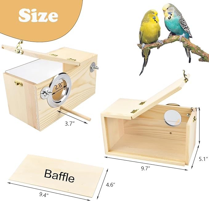 ShuRung Parakeet Nesting Box Cockatiel Nesting Box Bird Nest Bird Breeding Box House Wooden Acrylic Transparent Bird Box with Detachable Wooden Board for Lovebirds Cockatiel Budgie Conure Parrot