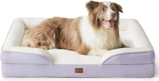 Bedsure Orthopedic Dog Bed for Large Dogs - Big Washable Dog Sofa Beds Large, Supportive Foam Pet Couch Bed with Removable Washable Cover, Waterproof Lining and Nonskid Bottom, Lavender