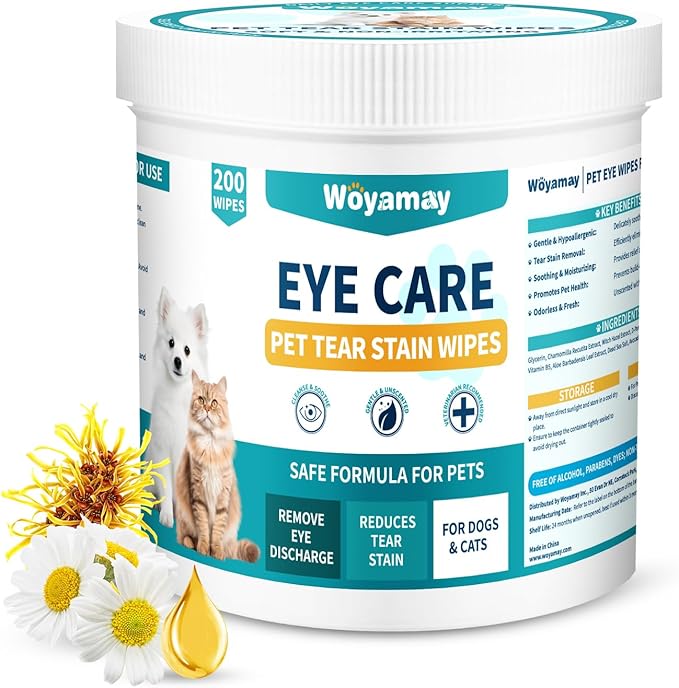 Eye Wipes for Dogs & Cats - 200 Count Cat Dog Eye Wipes Tear Stain Remover, Presoaked & Textured Eye & Face Wipes, Extra Large Eye Wipes Gently Remove Eye Debris, Discharge, Mucus Secretions