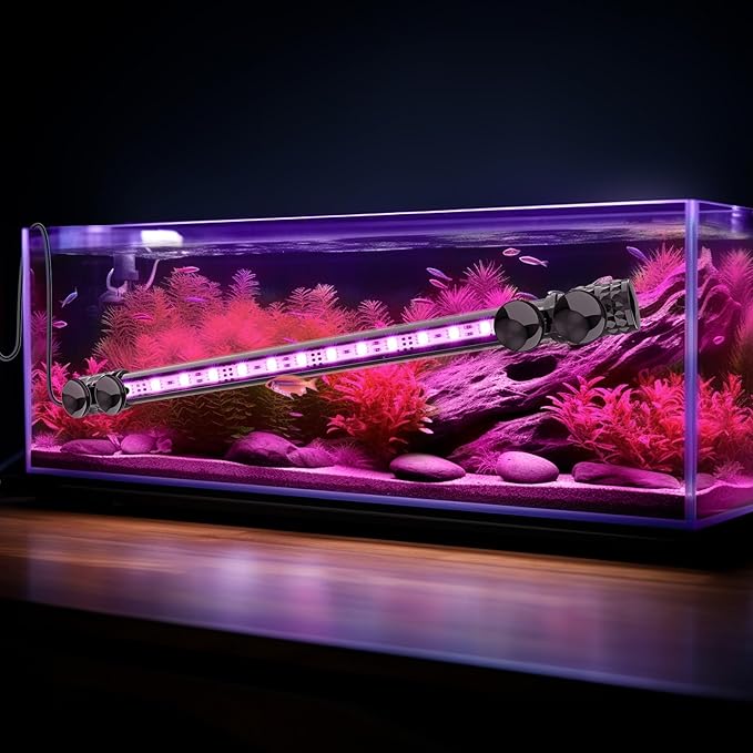 AQQA Submersible Aquarium Lights，Colorful Led RGB Fish Tank Light,Dual Controller with Timer,13 Colors,5 Brightness,Sunrise and Sunset Mode for Freshwater Saltwater (7W(Length 16inch))