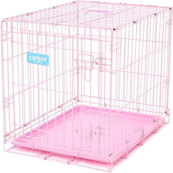 Carlson Pink Secure and Compact Single Door Metal Dog Crate, Small