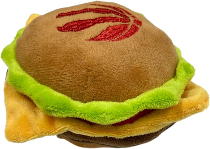 Pets First NBA Toronto Raptors Plush Dog Toys - Cheese Burgers - Stadium Theme Snacks - Cutest Soft Plush Toy for Dogs & Cats with Inner Squeaker & Premium Embroidery of Basketball Team Name & Logo.