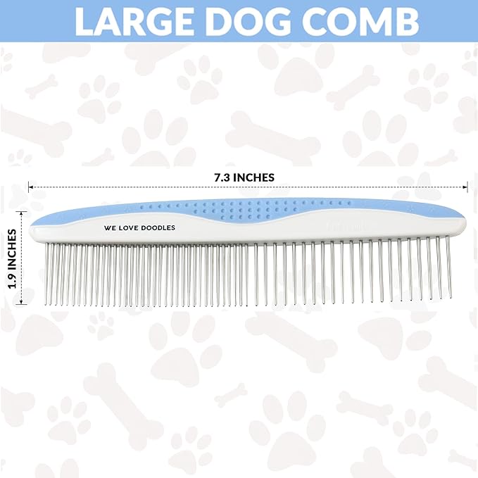 Metal Dog Grooming Comb | Removes Tangles & Matts | Dematting Pet Combs | Detangler For Matted Hair | Best Comb For Poodles, Goldendoodles, Doodles & Long Haired Dogs (Large) [We Love Doodles]