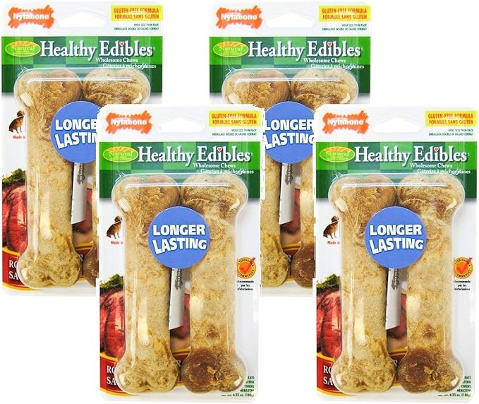 Nylabone (4 Pack) Healthy Edibles Dog Chew Treat Bones for Wolf/Medium Size Dogs (Roast Beef)