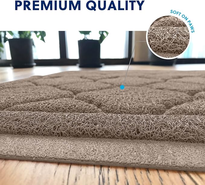 WePet Cat Litter Box Mat, Kitty Premium PVC Pad, Durable Trapping Rug, Phthalate Free, Urine-Resistant, Scatter Control, XXL 47 x 36 Inch, Champagne