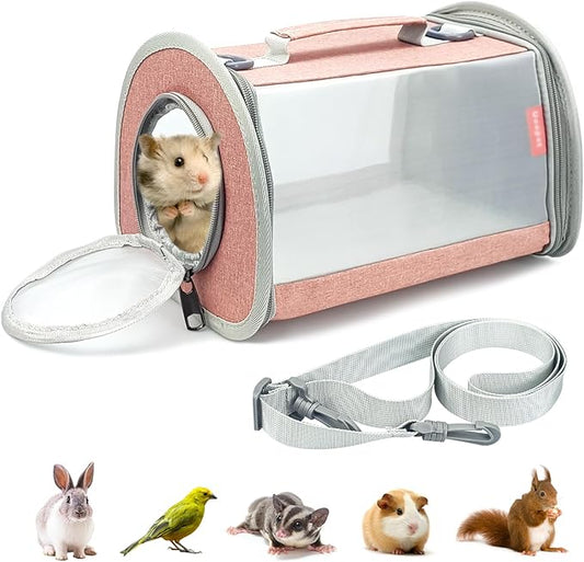 Small Animal Carrier Bag, Portable Guinea Pig Travel Carrier, Breathable Small Pet Bag for Guinea Pig Bird Rabbit Hamster Chinchilla Hedgehog Sugar Glider Outgoing Travel Carrying Case (Pink)