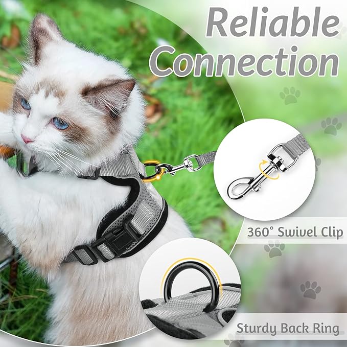 rabbitgoo Cat Harness and Leash for Walking, Escape Proof Soft Adjustable Vest Harnesses for Cats, Easy Control Breathable Reflective Strips Jacket, Grey, XS