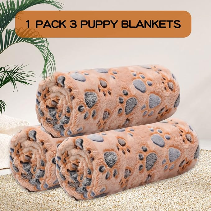 Dog Blankets for Medium Dogs,3 Pack Dog Blankets Washable 41" x 31",Cute Paw Pattern,Soft Fleece Blankets for Pets,Pet Mat Throw Cover for Kennel Crate Bed,Pet Blanket for Dogs (Brown)