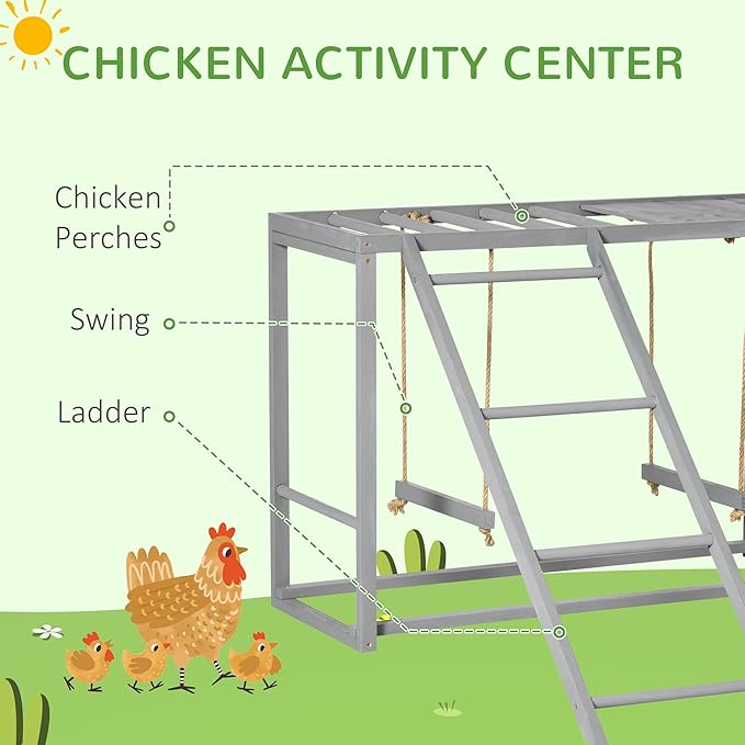 NicBex 27.5" Chicken Activity Play with Multiple Chicken Perches & Hen Ladder,Wooden Chicken Coop Accessory with Swing Set for 3-4 Birds,Parrot Finches Parakeets Budgie Parrotlet Conures,Gray