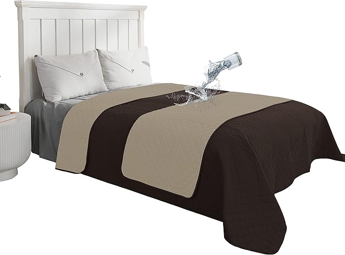 Easy-Going 100% Waterproof Dog Bed Cover Reversible Leak Proof Couch Cover Washable Sofa Cover Furniture Protector Blanket for Pets Kids Children Dog Cat (82x86 Inch, Chocolate/Beige)