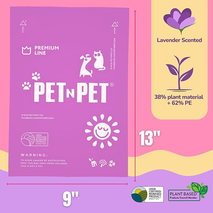 ﻿Pet N Pet Poop Bags for Dogs, 288 Counts Lavender Scented Dog Poop Bags with Leash Dispenser, USDA Certified 38% Plant Based & 62% PE Dog Waste Bags, Dog Poop Bags Rolls, Scented Dog Bags for Poop