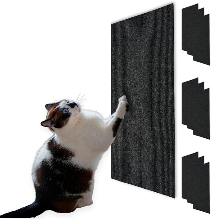 Cat Scratch Mat (Black,10-Pack), 23.6’’ x 11.8’’ Cat Wall Stracther, Versatile Self-Adhesive Replacement Easy Use for Cat Trees, Cat Wall Furniture, Scratching Posts, and Couch Protection (Black)