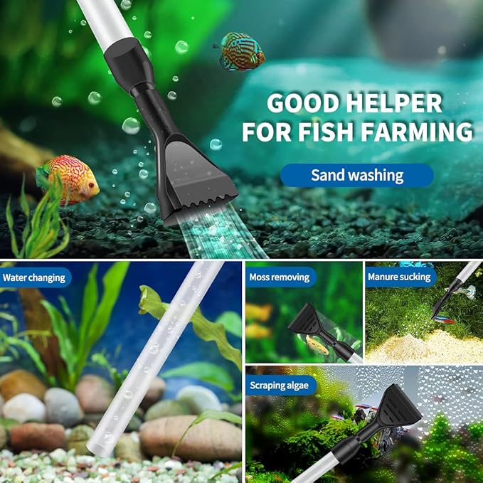 Aquarium Gravel Cleaner, Quick Water Changer, Gravel Vacuum for Aquarium with Air-Pressing Button, Fish Tank Cleaner, Vacuum Gravel Cleaner Kit for Water Changing Sand Washing Fish Tank Cleaning Brush