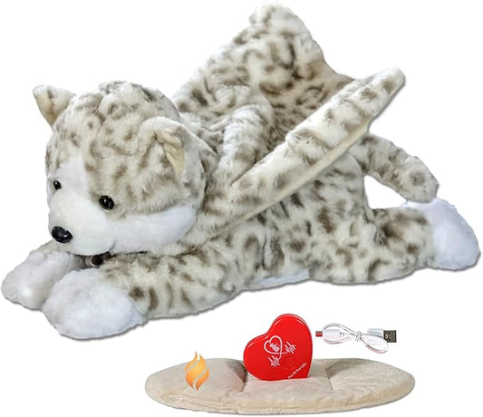 Pet Fit For Life Heartbeat Plush Cat Toy with Heat for Calming Anxiety - Kitty Sleep Aid with USB Rechargeable Heart Beat Simulator and Reusable Heating Pad Insert