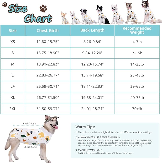Recovery Suit for Dogs, Dog Surgery Recovery Suit with Zipper Closure Post Spay, Neuter, Abdominal Surgical Suit for Male Female Dogs Can Pee, Prevent Licking Dog Onesies, White Bear, XL