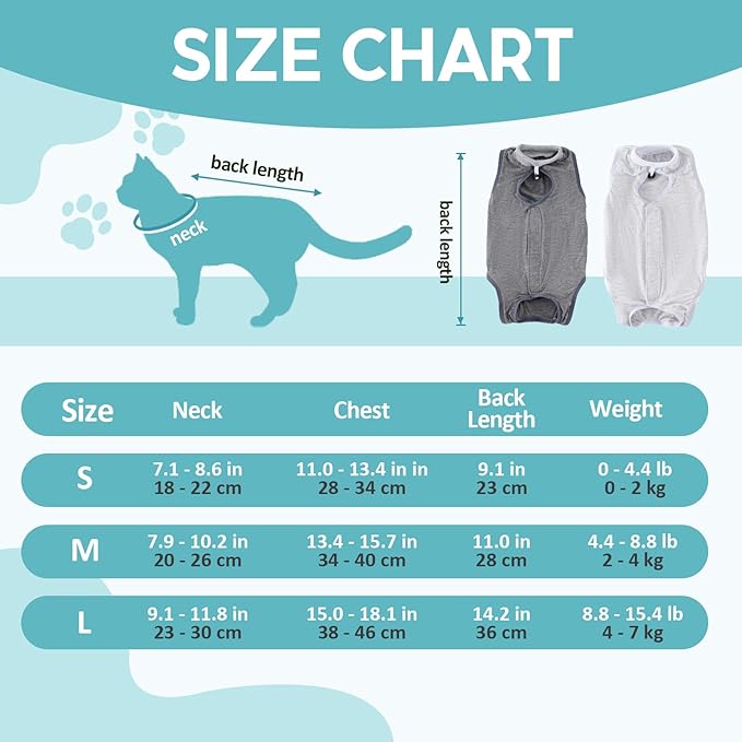 Avont 2 Pack Cat Recovery Suit - Kitten Onesie for Cats After Surgery, Surgical Spay Recovery Suit Female for Abdominal Wounds or Skin Diseases Protection -Grey/Dark Grey(S)