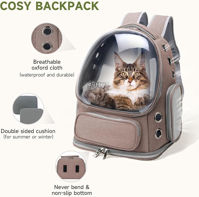 Cat Backpack Carrier, Breathable Cat Carrier Large Space Bubble Pet Backpack for Kitty Small Dog up to 15lbs, Transparent & Foldable Pet Carrier for Travel Hiking