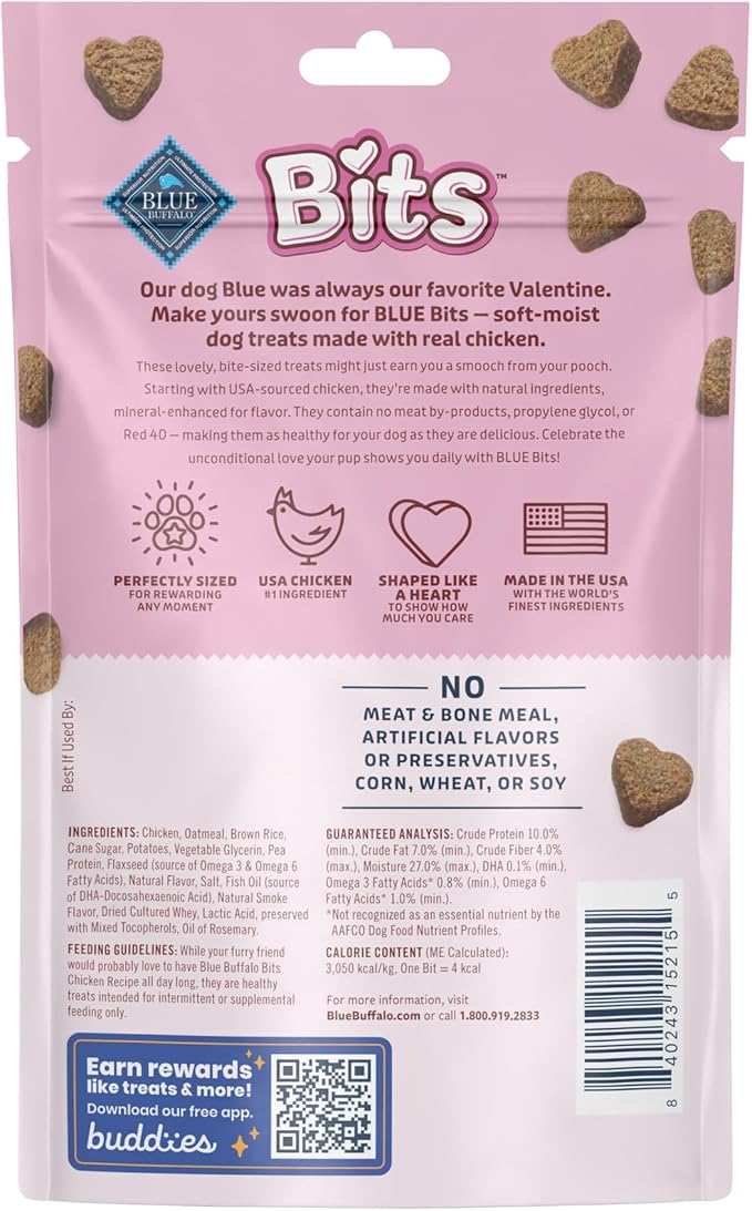 Blue Buffalo Valentine Blue Bits Natural SoftMoist Training Dog Treats Chicken Recipe 4.5-oz Bag