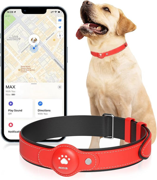 Modus GPS Tracker for Dogs, 2 in 1 Pet Tracking Smart Collar (Only iOS), Real-time Location Soft and Comfortable PU Dog Collar GPS Tracker,No Monthly Fee Tracking Tag for Your Puppy(Locator Included)