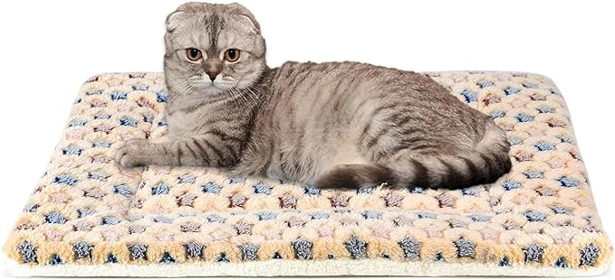 Mora Pets Cat Bed Dog Crate Pad Ultra Soft Pet Bed with Cute Star Print Washable Crate Mat for Small Dogs and Indoor Cats Reversible Fleece Dog Kennel Pad Cat Carrier Mat 14 x 17.5 inch Brown