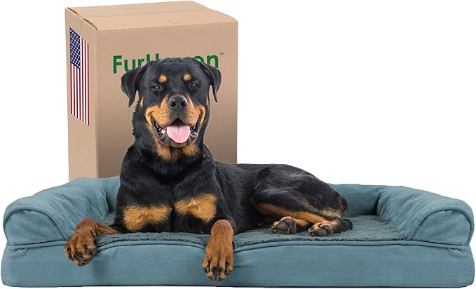 Furhaven Orthopedic Dog Bed for Large Dogs w/ Removable Bolsters & Washable Cover, For Dogs Up to 95 lbs - Plush & Suede Sofa - Deep Pool, Jumbo/XL