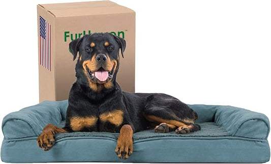 Furhaven Orthopedic Dog Bed for Large Dogs w/ Removable Bolsters & Washable Cover, For Dogs Up to 95 lbs - Plush & Suede Sofa - Deep Pool, Jumbo/XL