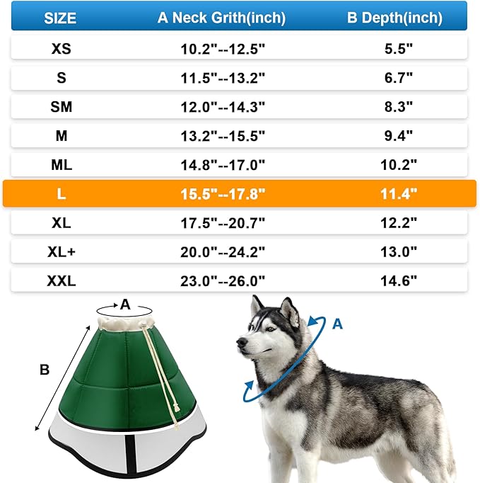 Soft Dog Cone for Dogs After Surgery, Breathable Pet Recovery Collar for Large Medium Small Dogs and Cats, Adjustable Dog Cone Collar, Elizabethan Collar (L, Dark Green)