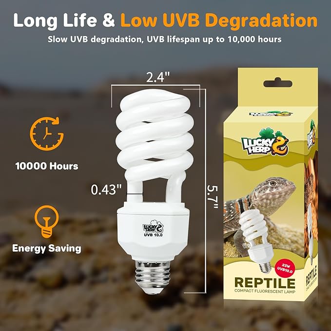 LUCKY HERP UVA UVB Reptile Light 10.0, Desert UVB 150 Compact Fluorescent Lamp 23W