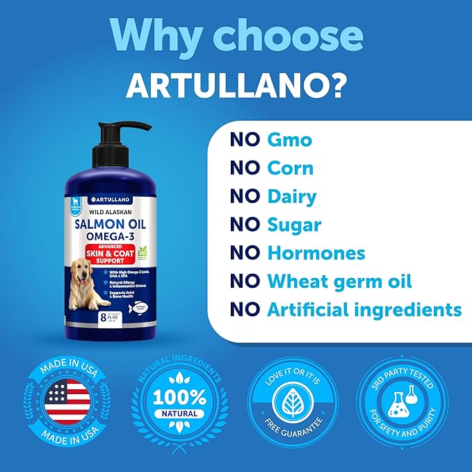 Wild Alaskan Salmon Oil for Dogs - Salmon Oil for Dogs Skin and Coat - Dog Salmon Oil Liquid for Food - Omega 3 Fish Oil for Dogs Itch & Allergy - EPA & DHA Fatty Acids - Shedding Supplement