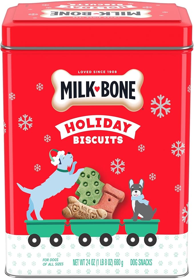 Milk-Bone Limited Edition Holiday Dog Treats, Small Biscuits, 24 Ounce Reusable Tin