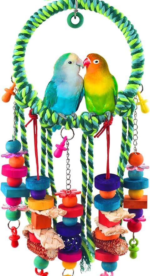 KATUMO Bird Toys, Parakeet Swing Parrot Perch Cockatiel Shredding Toys Conure Swing for Lovebird Parakeet Budgie Conure Cockatiel Finch Mynah Canary