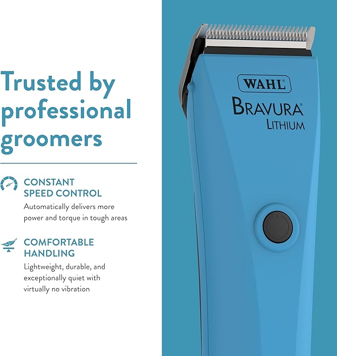 Wahl Professional Animal Bravura Lithium Ion Clipper - Pet, Dog, Cat, and Horse Corded/Cordless Clipper Kit, Turquoise (41870-0438)