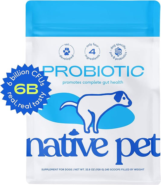 Native Pet Probiotic for Dogs - Vet Created Powder Digestive Issues Dog Probiotics + Prebiotic Bone Broth 232 Gram 6 Billion CFU - Dog Supplies - Powder Prebiotics and Probiotics Dogs Love! (32.8 oz)